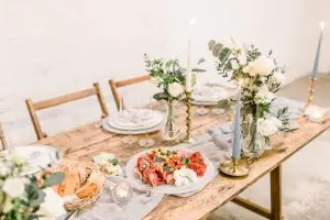 Colourful wedding food on a rustic trestle table | Essex Wedding Planner